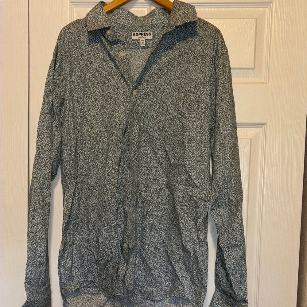 Express Navy Patterned Long Sleeve Shirt